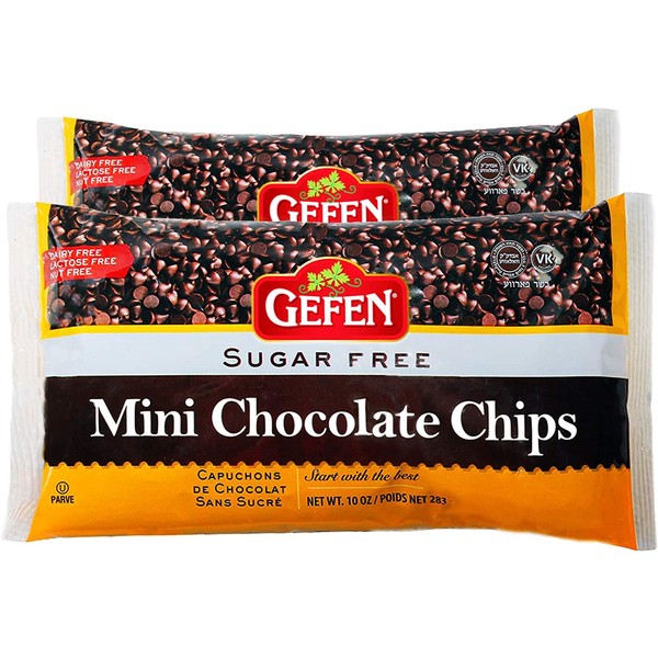 Gefen Mini Chocolate Chips, Sugar Free, 283g (Pack of 2) Dairy Free, Nut Free, Lactose Free, Kosher
