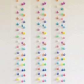 5Strings 75Pcs 5.9" Origami Paper Cranes Garlands Waterproof Iridescent Premade Origami Birds Streamer for Kids Birthday Rustic Wedding Valentine's Day Paper Birds Party Supplies (Multi Color, 5.9")