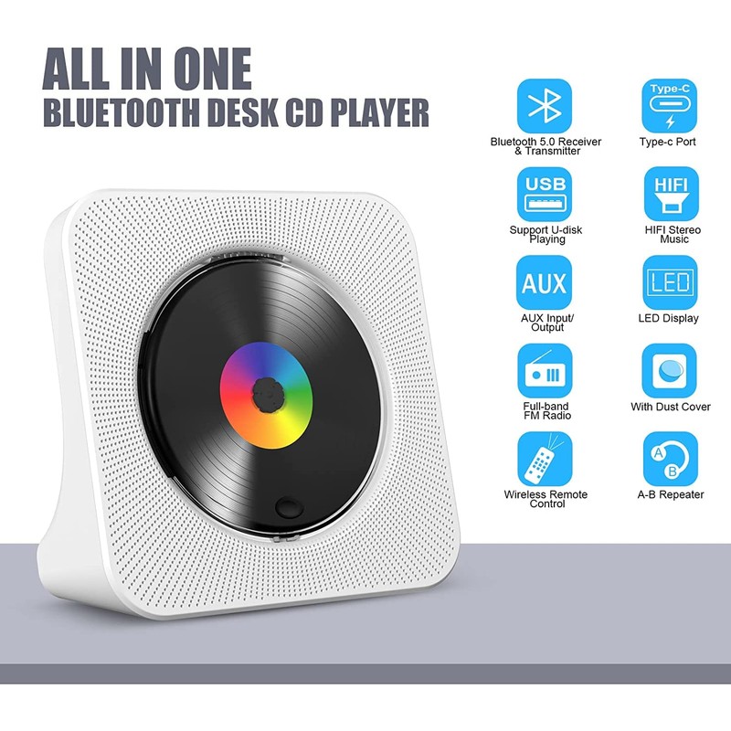 Gueray CD Player Portable Bluetooth Desktop CD Player for Home