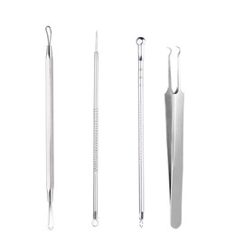 4Pcs Stainless Steel Blackhead Extractor Tool Facial Comedone Acne Blemish Remover Kit Treatment Set VCXN
