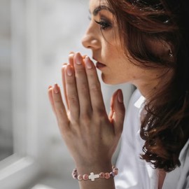 Godmother Gifts from Godchild Natural Stone Cross Bracelets Godmother Bracelets Christian Jewelry Religious Baptism Gifts (B: red godmother bracelet)