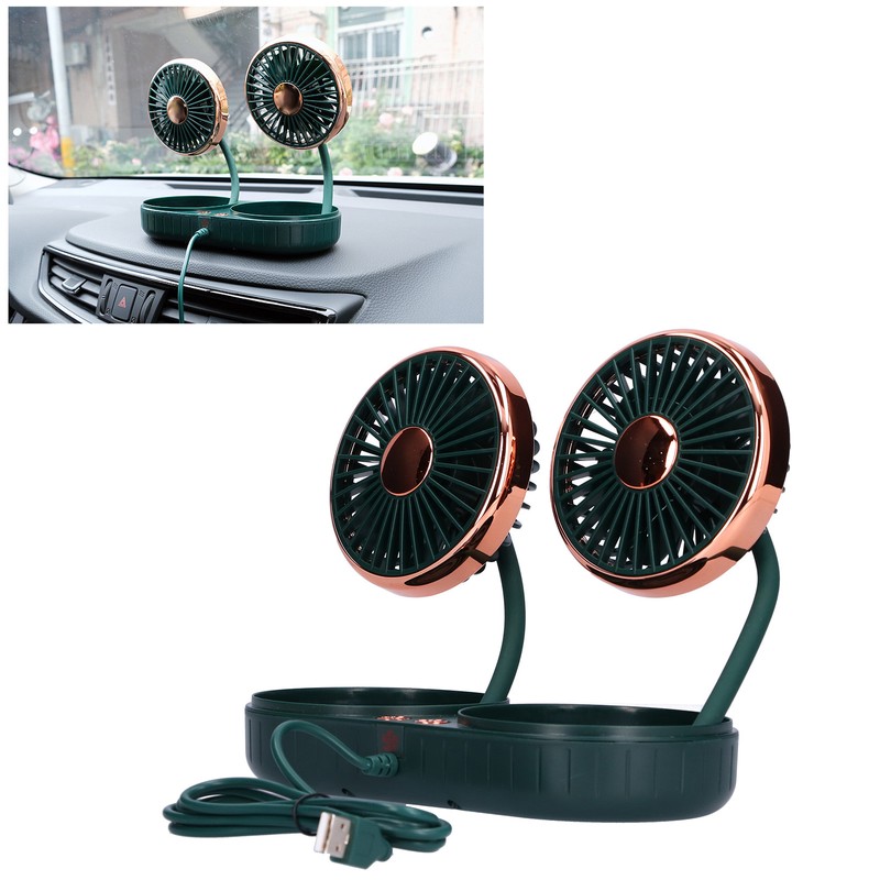 Car Fan 360° Rotatable 3 Speed DualHead USB Powered Mini