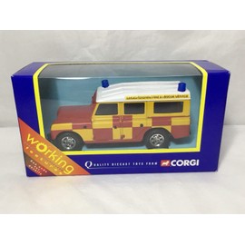 Corgi classic red / mustard yellow leicestershire fire and rescue service land rover working features car 1:36 scale diecast model