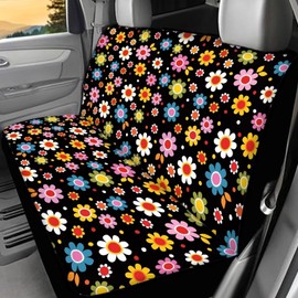 Binienty Non Slip Auto Bench Seat Covers Universal Fit Most Trucks SUV Van, 2 Pcs Set,Hippie Flower Dog Car Back Seat Covers,Black
