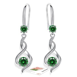 Green Drop Earrings for Women Dangling, Sterling Silver Dangle Earrings, Hypoallergenic Green Dangly Earrings for Women Gifts for Mum Cubic Zirconia Jewellery Gift for Birthday Christmas
