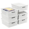 Xowine 6-Pack Plastic Woven Basket with Lids, Lidded Storage Bin,