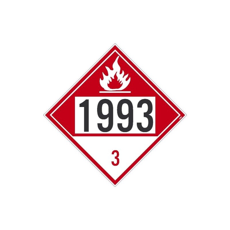 NMC DL400R Placard, Flammable 1993 3, 10.75X10.75, Rigid Plastic