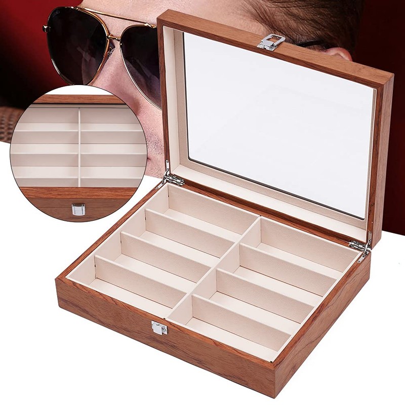 DOONARCES 8 Slots Brown Eyeglass Cases Wooden Sunglass Storage Display
