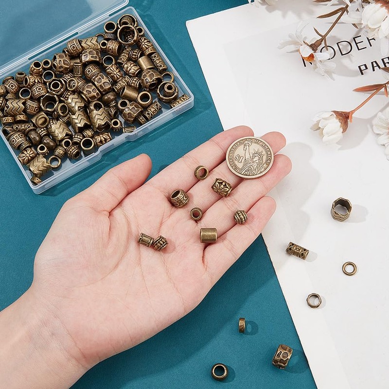 NBEADS 150 Pcs Alloy Spacer and Dreadlock Hair Beads -