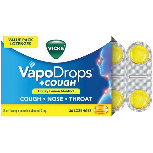Vicks Vapodrops + Cough Lozenges 36 - Honey Lemon Menthol- Expiry 06/24