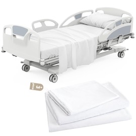 Hospital Bed Sheets Set 3 Piece for Home Use & Hospital Care Beds, 1 Fitted Sheet 36" x 84" x14", 1 Flat Sheet and 1 Pillowcase, Shrinkage & Stain Resistant Hospital Bed Sheet Set, White