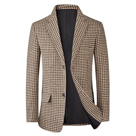 Lars Amadeus Men's Classic Fit Business 2 Button Plaid Sport Coat Houndstooth Blazer, Braun