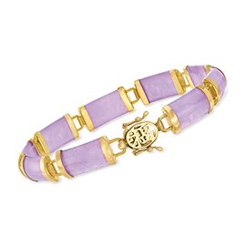 Ross-Simons Lavender Jade Good Fortune Bracelet in 18kt Gold Over Sterling. 8.5 inches