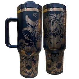 Silva lining designing Stainless steel bottle 40oz water tumbler Western Workout water cup Gift for her New container (Black R.gold(16)/Cute cow(E3))