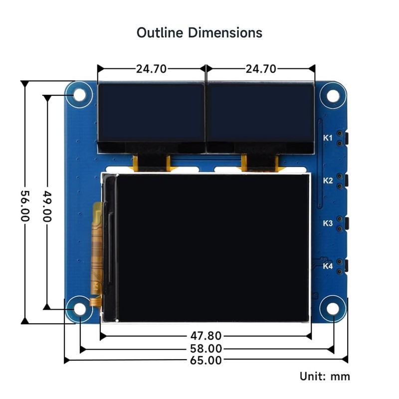 Waveshare OLED/LCD HAT, Onboard 2inch IPS LCD Main Screen and