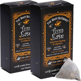 Tum Ease Herbal Tea Bags - Peppermint Tea with Ginger & Chamomile - Caffeine Free, Decaffeinated - 2 x 15 Loose Leaf Tea Bags by The Busy Botanist