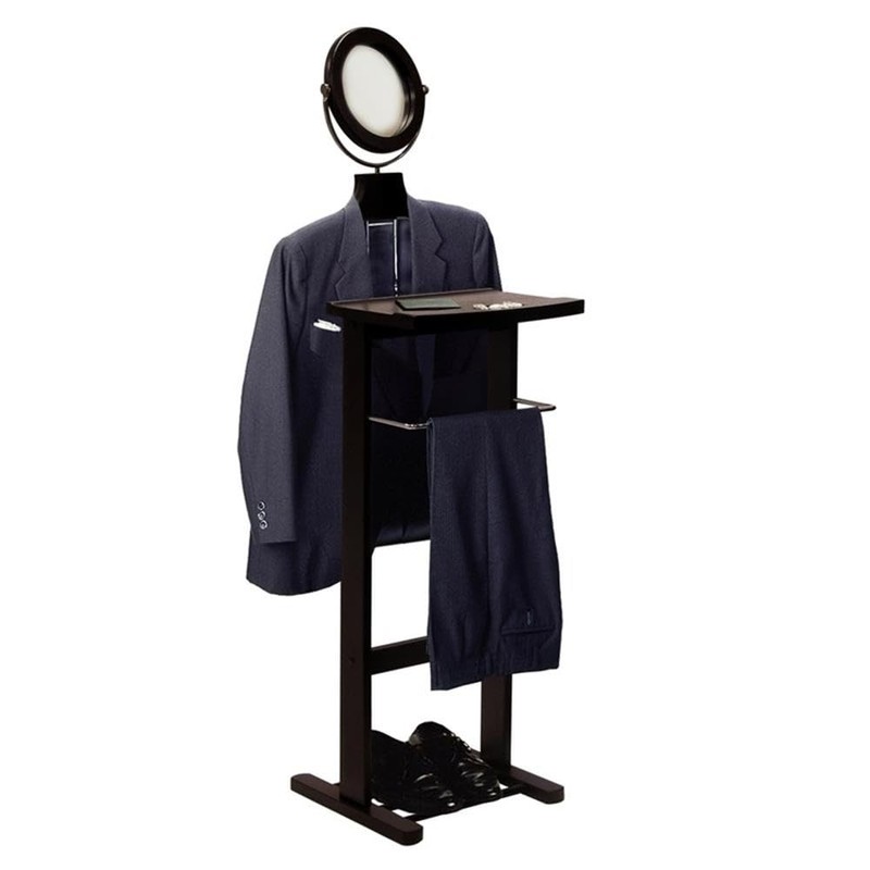 Pemberly Row Transitional Solid Wood Valet Stand with Mirror in