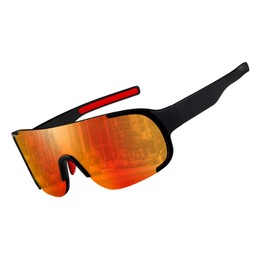 TIANYESY Cycling Sunglasses for Men Women Lightweight Frame Mens Bike Sun Glasses with UV400 Protection for Cycling Skiing Driving Motorcycle (Black frame/orange mercury lens)