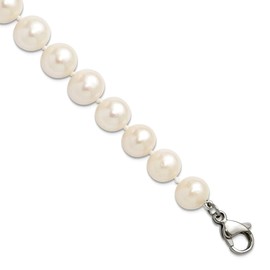 JewelryWeb Stainless Steel Polished 9-10mm Hand Knotted Round Freshwater Cultured Pearl Bracelet 8 Inch Link Bracelet for Women