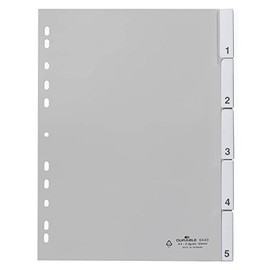 Durable 644010 Polypropylene Index File with Sealed Tabs and 5 Insert Labels for A4 Sheets, Grey