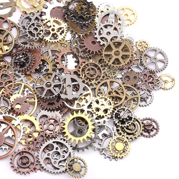HERZWILD 100g Cogs and Gears, Steampunk Charms Accessories Assorted Antique
