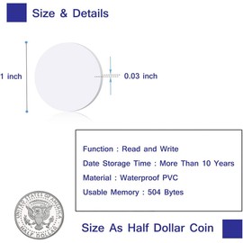 100 PCS NFC Tags NTAG215 NFC Round Cards, 25mm (1 inch) 504 Bytes Memory Blank PVC Coin NFC Cards, Compatible with TagMo Amiibo and All NFC Enabled Mobile Phones & Devices