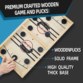 moopok Fast Sling Puck Game - Fast Action Super Foosball Table Desktop Battle Slingshot Wooden Air Hockey Board Game -Guaranteed Fun for Family Game Night or Friends Party