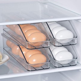 Generic Xsite Egg Holder for Refrigerator, Plastic Automatic Rolling Egg Carrier with 6-12 Compartments for Eggs, Storage Box for Kitchen Organization, 31 Day Timer Egg Holder (1), Clear, Egg_Disp100