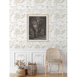 Micpolo Floral Peel and Stick Wallpaper Boho Beige Contact Paper Neutral Farmhouse Vintage Wall Paper Removable Self Adhesive Wallpaper Bedroom Cabinet Bathroom Waterproof Vinyl Roll 17.3" x 78"