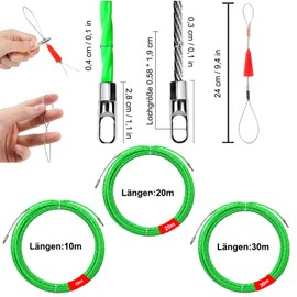 Cable Retractor, 30 m Polyester Retractable Wire, 4 mm Retractable Spiral Pull Wire Diameter, Cable Retraction Aids, Retractable Tape with 2 Guide Springs, Pull Wire Retractable Spiral, for