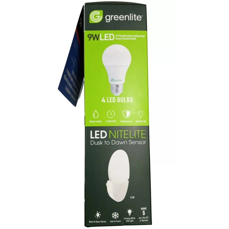 Greenlite 4x9W LED Light Bulb + LED NITELITE GREENLITE A19