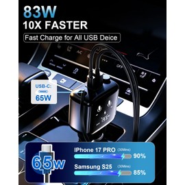 3-in-1 Retractable Car Charger with Funny Expression Light Voltage Display