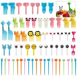 Jizxol Pack of 80 Fruit Forks Kids, Animal Fruit Forks, Bento Box Accessories Skewers, Mini Forks, Reusable Fruit Toothpicks for Lunch Box, Dessert, Afternoon Tea, Birthday Party