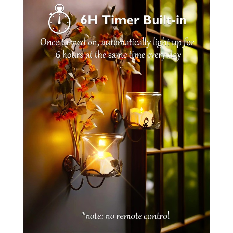 Homemory 12Pcs Timer Tea Lights, Flameless Flickering Auto Tea Lights