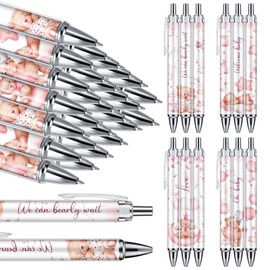 Chuangdi 24 Pcs Baby Shower Ballpoint Pens Favors Bulk Retractable Ballpoint Pen Black Ink with Baby Shower Gifts for Guests School Supply(Pink Bear)