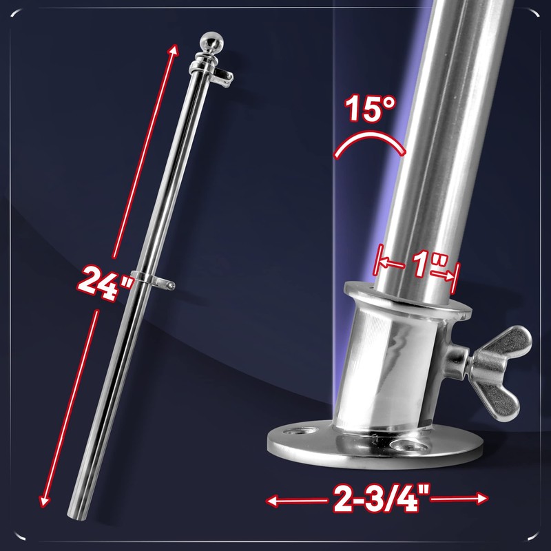 Anley Boat Flagpole Kit with Flag Pole and Mounting Base