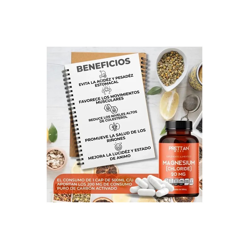 Cloruro De Magnesio 20mg 90 Cápsulas Vitamina 500mg Prettan