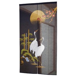 Pleasure Noren, Crane, Shochikubai, Width 33.5 x Length 59.1 inches (85 x 150 cm), Gold Sai Noren