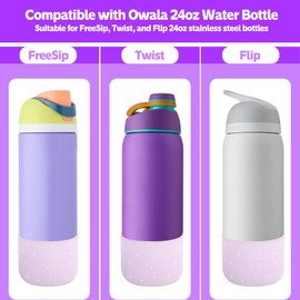2PCS Silicone Water Bottle Boot for Owala 24oz 32oz 40oz,Anti-Slip Protective Sleeve Bottom Bumper Protector for FreeSip, Twist, and Flip Stainless Steel Water Bottles (Glitter Light Purple, 24oz)