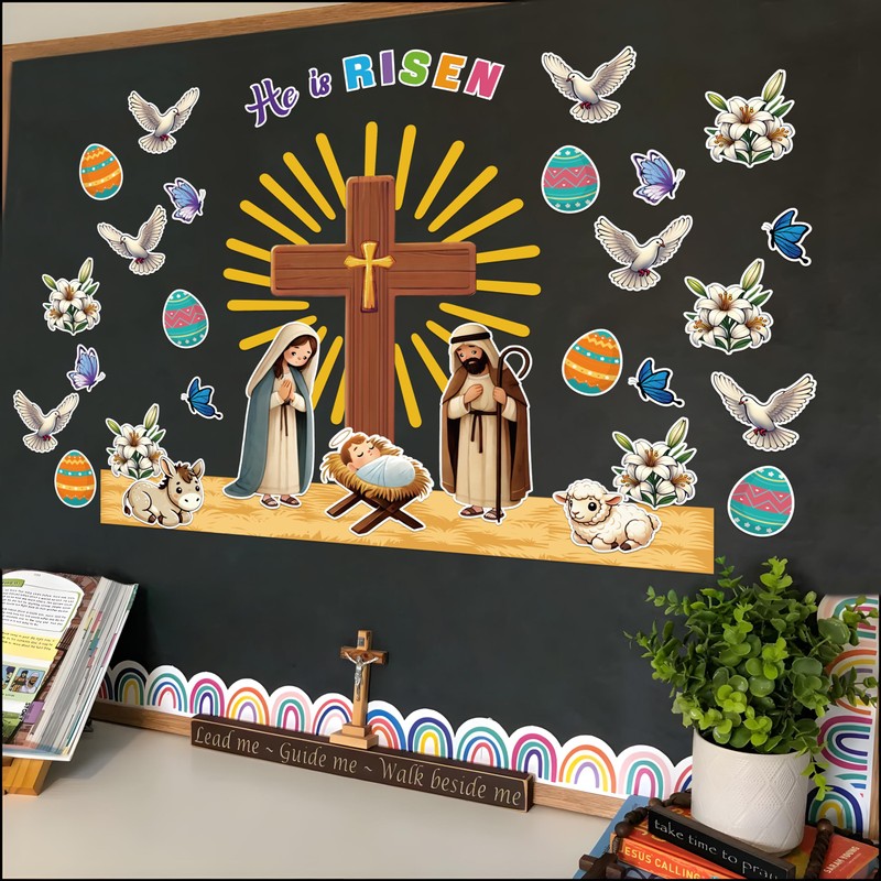 Maqiauly Easter Bulletin Board Decorations He Is Risen Cross Church