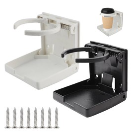 Yourkar 2 PCS Adjustable Folding Drink Holders, ABS Foldable Auto Cup Holder with Screws, Vehicle Water Bottle Holder for Truck, RV, Van, Boat, Camper, Caravan, Car Accessories (White+Black)
