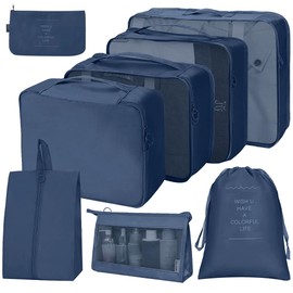 SLTAXAR 8 teilig Koffer Organizer Set Kleidertaschen Packing Cubes set für Koffer Reißverschluss Packtaschen set Wasserdichte Packwürfel Koffer Leicht Reise Würfel set für Urlaub Reisen Navy Blau