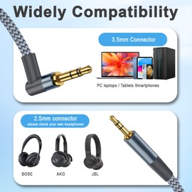 3.5mm to 2.5mm Aux Cable Male to Male Audio Cord Replacement Headphone Wire for Bose 700 QC45 QC35II QC35 QC25 Noise Cancelling Headphones/JBL E45BT E55BT E65BTNC Bluetooth Earphones (9.8FT)