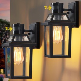 Motion Sensor Outdoor Wall Lights, Porch Light Outdoor 3 Lighting Modes, Dusk to Dawn Exterior Light Fixture, Waterproof, Outside Lights for House Front Door Patio Garage 2 Pack (Black)