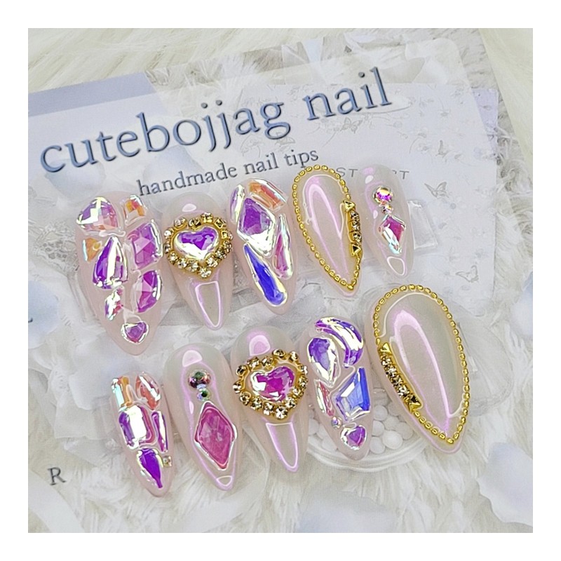 Aurora powder stone handmade nail tip - water drop /