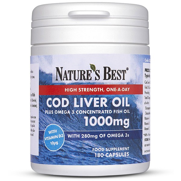 Natures Best Cod Liver Oil 1000mg, Pure Omega 3's, 180 CAPSULES