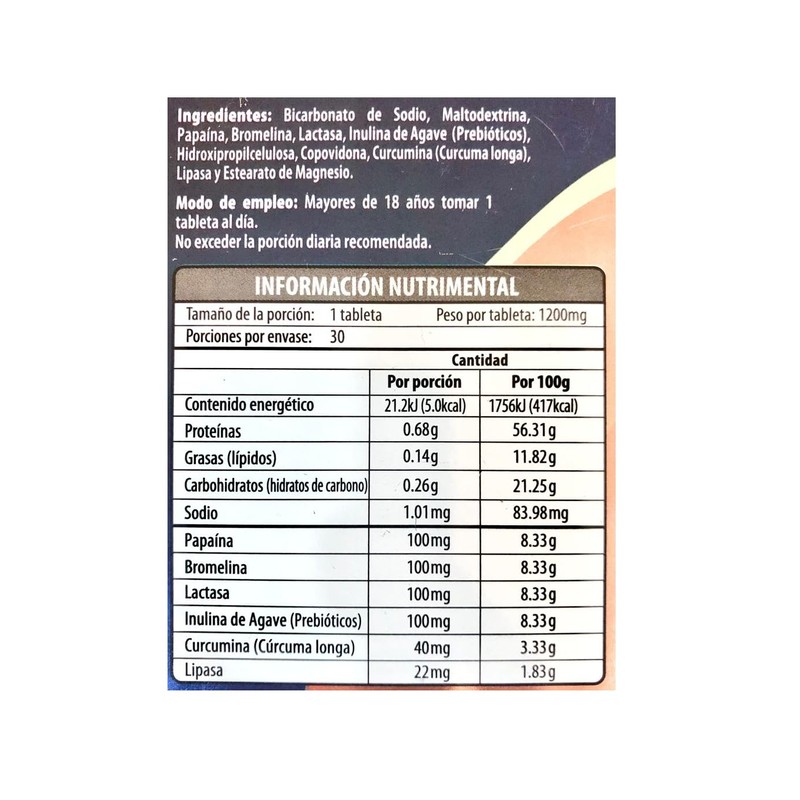 Maklen Enzimas de Papaya con Prebióticos, 30 Tabletas de 1,2g,