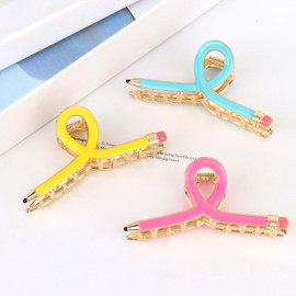 3 Stück Bleistift Haarspangen für dickes & feines Haar – Lustige Lehrer Haarclips, Geschenk zum Schulanfang oder Lehrerabschied, Farben: Gelb, Blau, Rosa