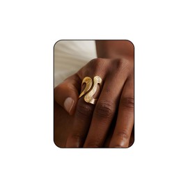 AIETUE Chunky Rings For Women, Gold Silver Thumb Ring Asymmetrical Wavy Curve Ring Adjustable Non Tarnish Dainty Stainless Steel New Year Anniversary Birthday Jewelry Gift (Trendy-Gold)