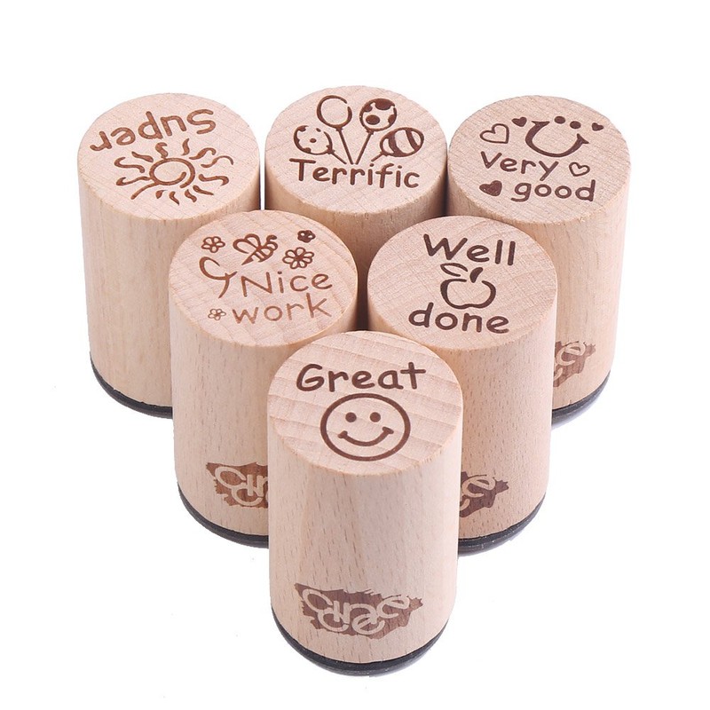 CCINEE Cute Wooden Stamp English Study Evaluation Set Encouragement Seal